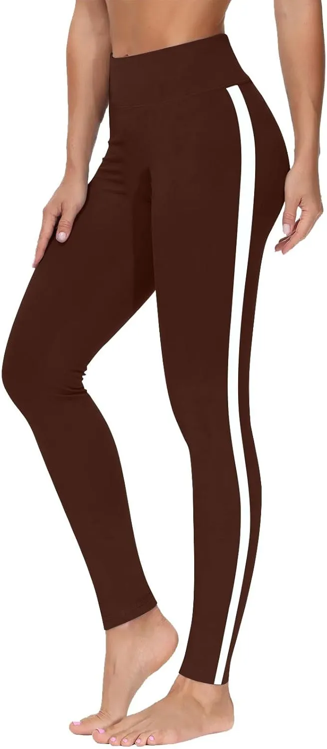 DASAYO High Waisted Leggings for Women Trenfy Side Stripe Print Tummy Control Comfy Exercise Yoga Pants Girls Activewear