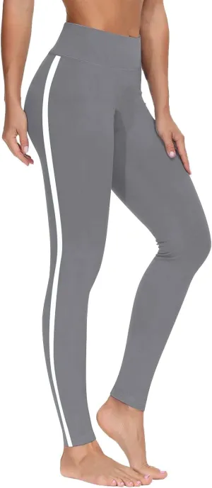 DASAYO High Waisted Leggings for Women Trenfy Side Stripe Print Tummy Control Comfy Exercise Yoga Pants Girls Activewear
