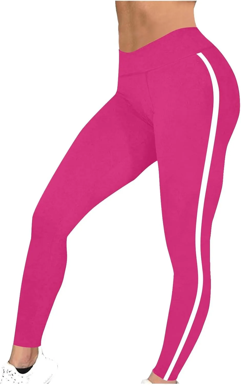 DASAYO High Waisted Leggings for Women Trenfy Side Stripe Print Tummy Control Comfy Exercise Yoga Pants Girls Activewear