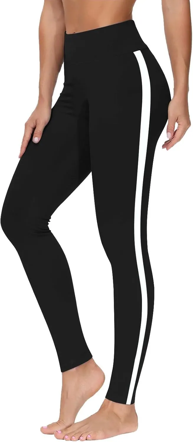 DASAYO High Waisted Leggings for Women Trenfy Side Stripe Print Tummy Control Comfy Exercise Yoga Pants Girls Activewear