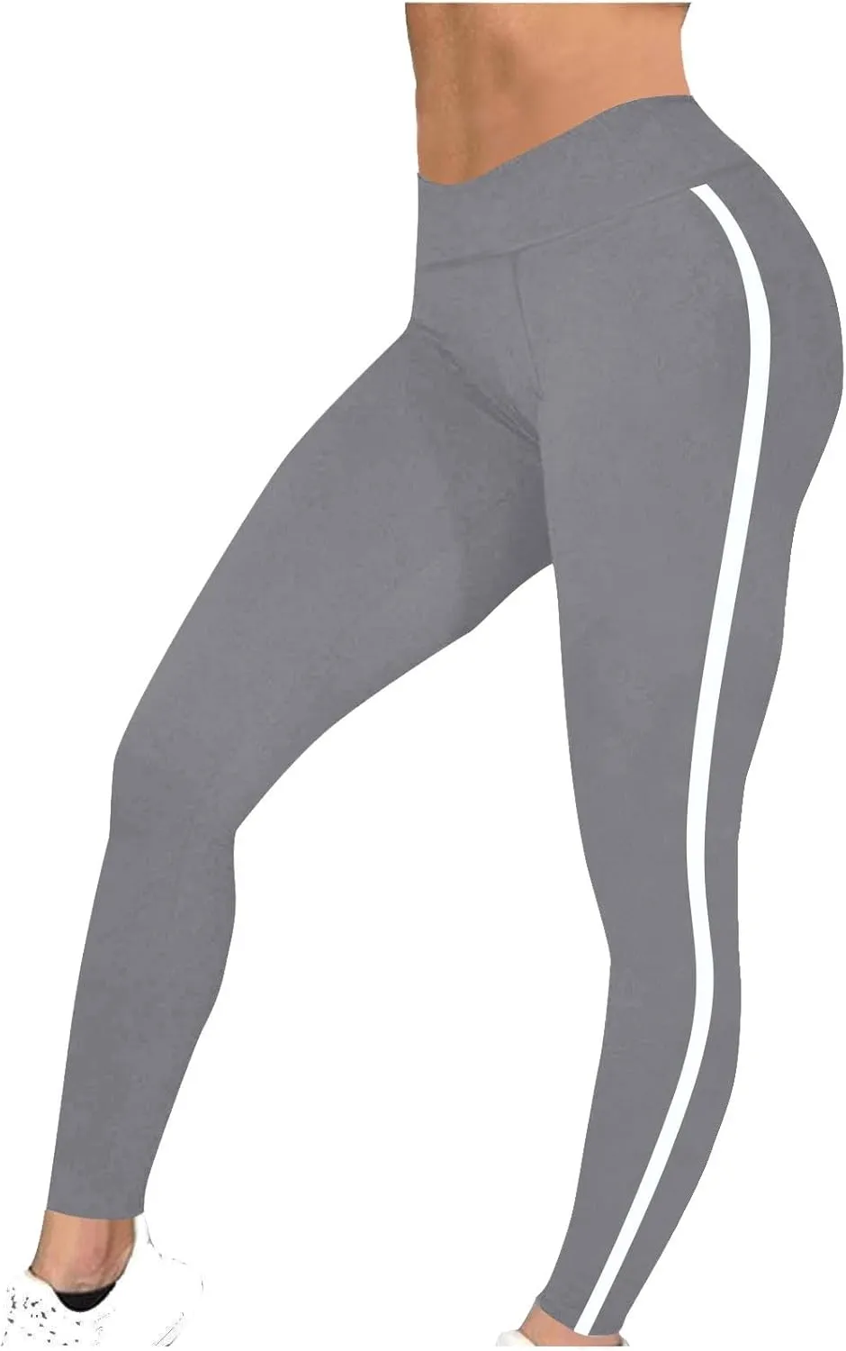 DASAYO High Waisted Leggings for Women Trenfy Side Stripe Print Tummy Control Comfy Exercise Yoga Pants Girls Activewear