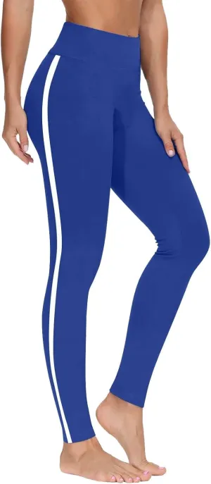 DASAYO High Waisted Leggings for Women Trenfy Side Stripe Print Tummy Control Comfy Exercise Yoga Pants Girls Activewear