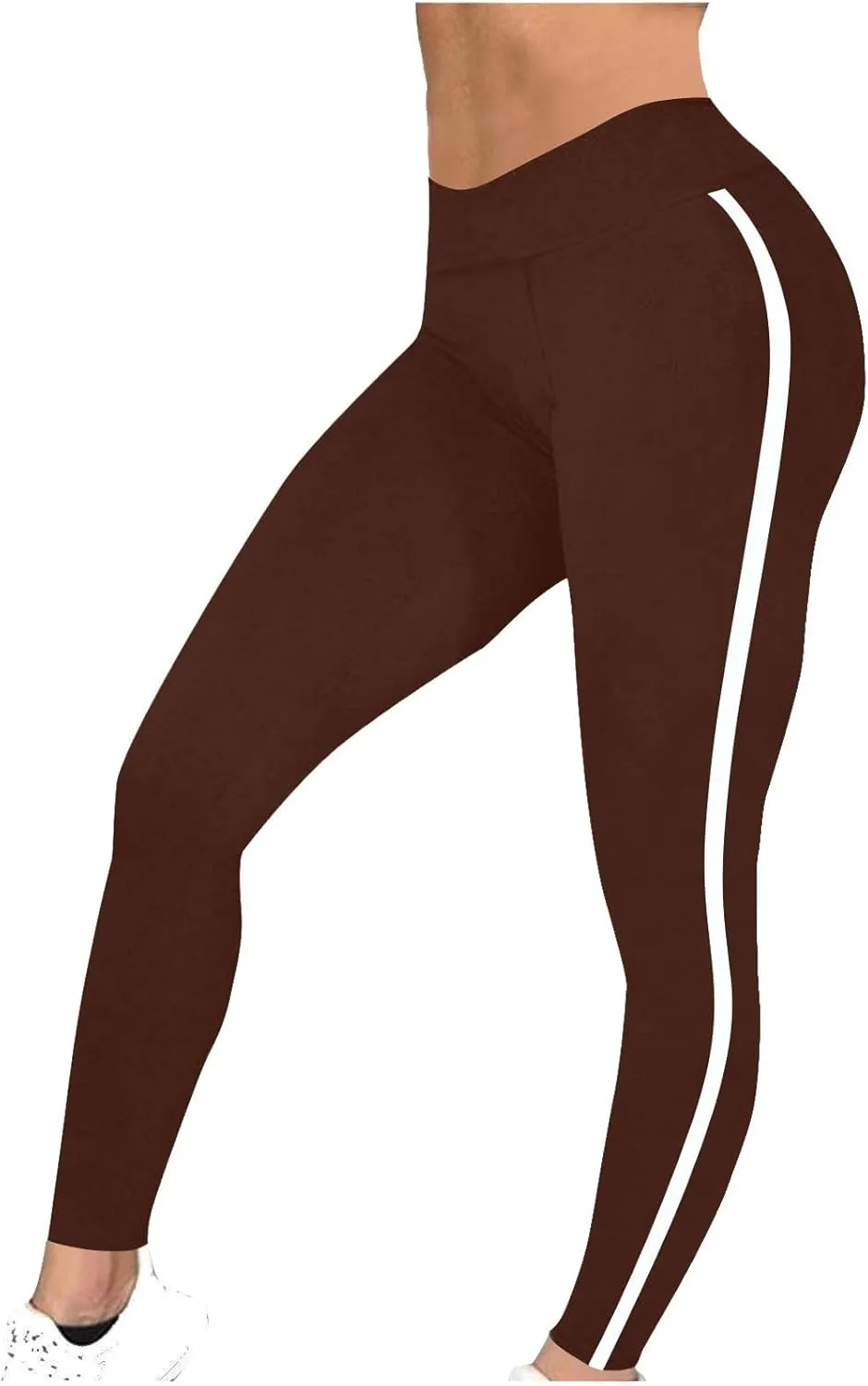 DASAYO High Waisted Leggings for Women Trenfy Side Stripe Print Tummy Control Comfy Exercise Yoga Pants Girls Activewear