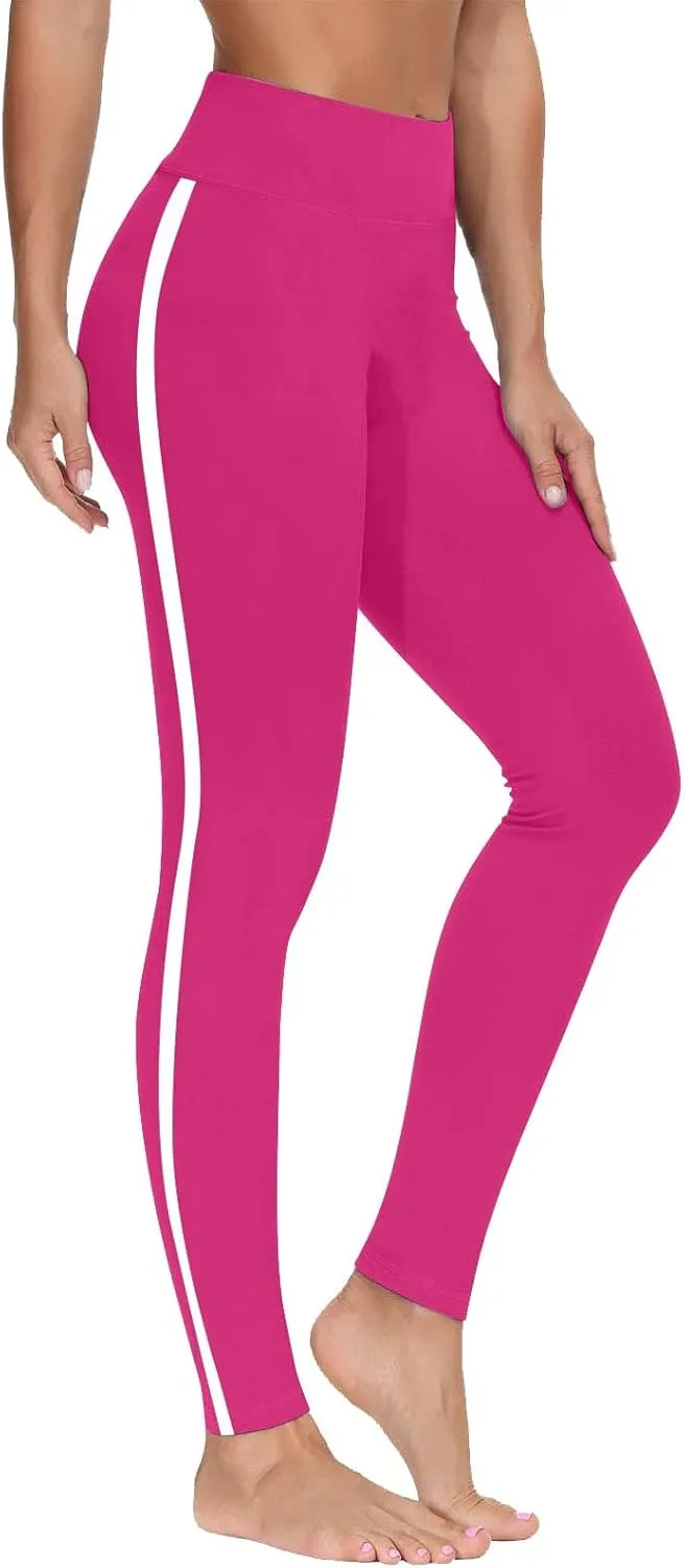 DASAYO High Waisted Leggings for Women Trenfy Side Stripe Print Tummy Control Comfy Exercise Yoga Pants Girls Activewear