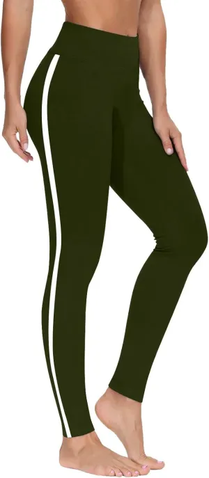 DASAYO High Waisted Leggings for Women Trenfy Side Stripe Print Tummy Control Comfy Exercise Yoga Pants Girls Activewear