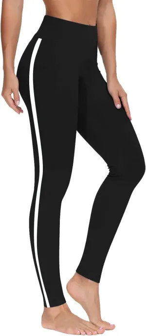 DASAYO High Waisted Leggings for Women Trenfy Side Stripe Print Tummy Control Comfy Exercise Yoga Pants Girls Activewear