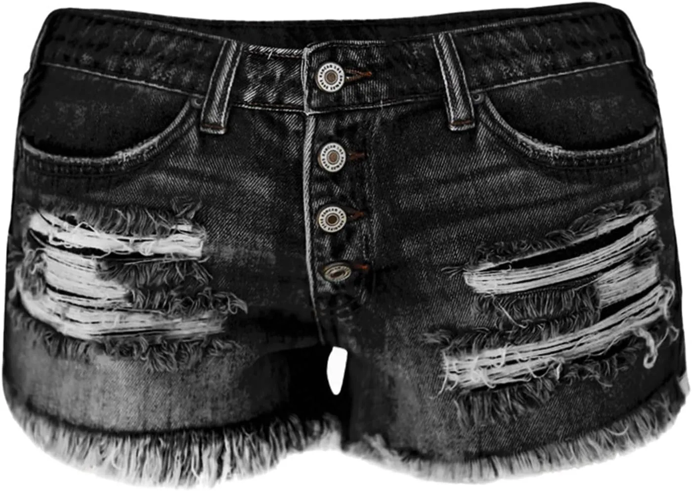 Denim Shorts Women Button Down Low Rise Petite Jeans Sexy Slim Fit Ripped Frayed Raw Hem Jean Shorts with Pockets