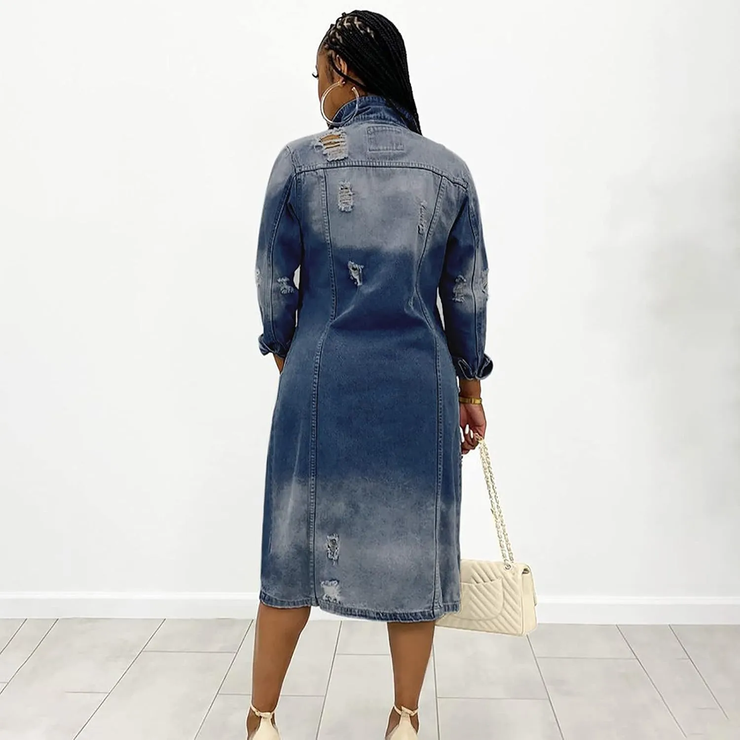 Denim Trench Coat Women Long Jean Jacket Plus Size Fashion Oversized Denim Jacket Casual Button Down Outerwear 2023