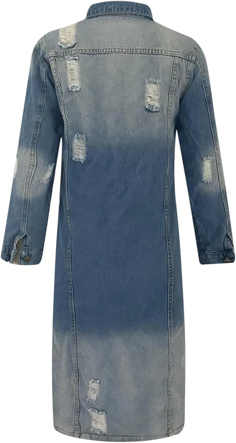 Denim Trench Coat Women Long Jean Jacket Plus Size Fashion Oversized Denim Jacket Casual Button Down Outerwear 2023