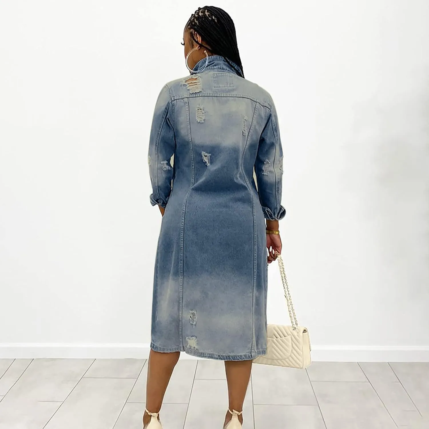 Denim Trench Coat Women Long Jean Jacket Plus Size Fashion Oversized Denim Jacket Casual Button Down Outerwear 2023