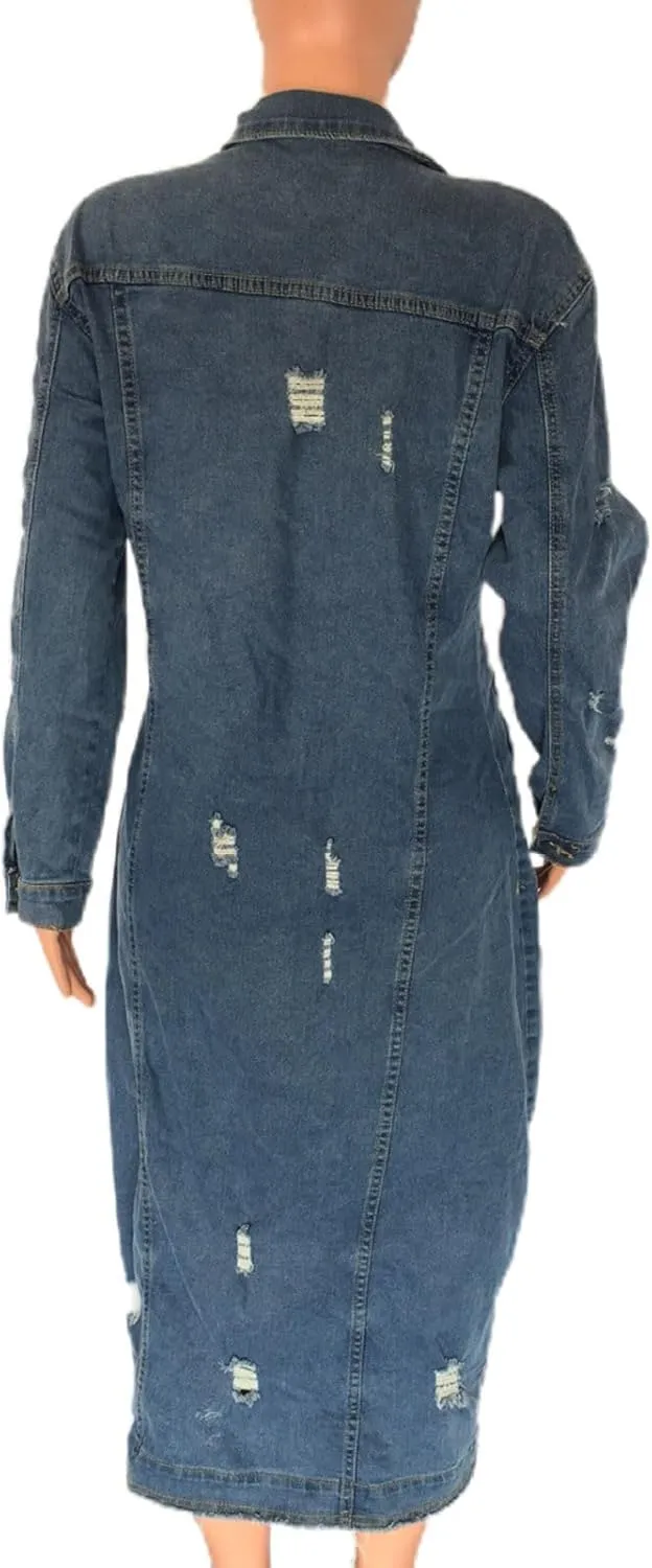 Denim Trench Coat Women Long Jean Jacket Plus Size Fashion Oversized Denim Jacket Casual Button Down Outerwear 2023