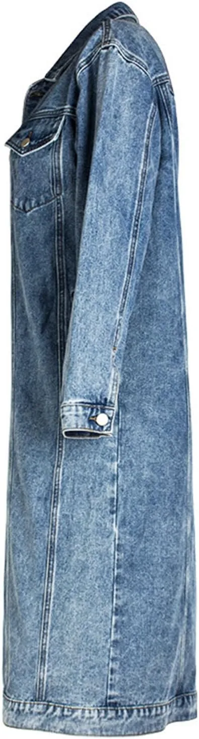 Denim Trench Coat Women Long Jean Jacket Plus Size Fashion Oversized Denim Jacket Casual Button Down Outerwear 2023