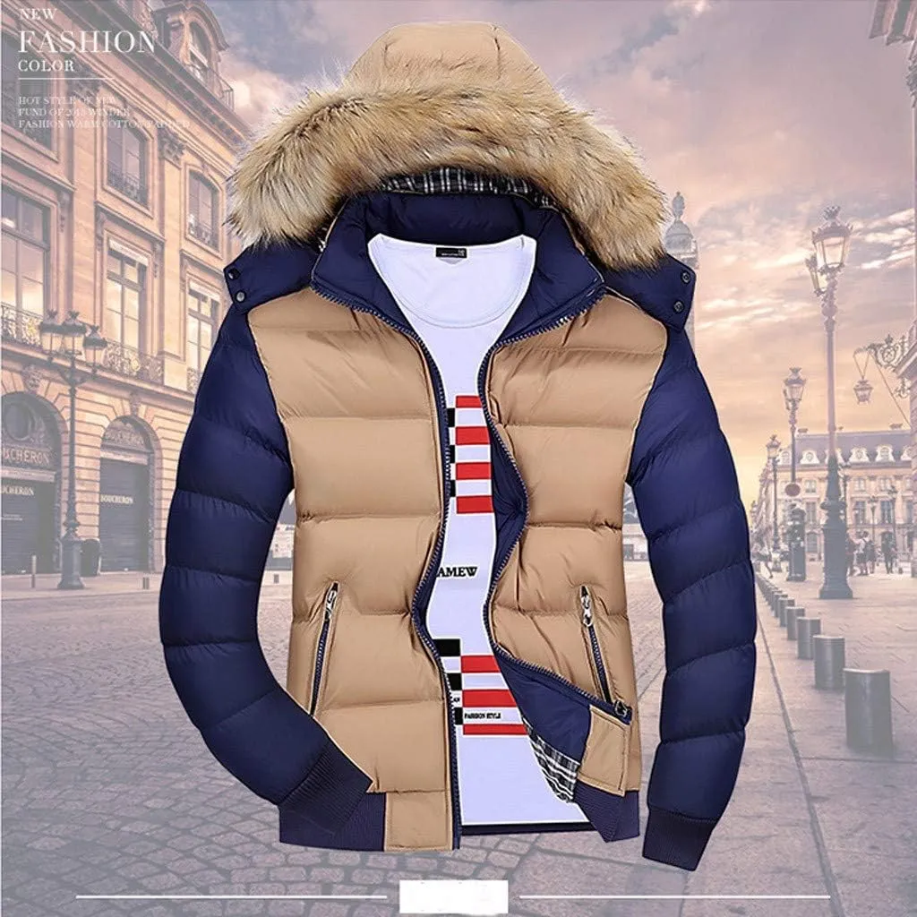 Dgoopd Men's Winter Puffer Jacket with Fur Hood Lightweight Padded Jacket Waterproof Bubble Coat Ski Parka Warm Quilted Coat