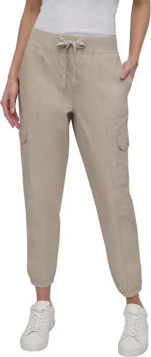 DKNY womens Twill Drawcord Rib Waistband Cargo Jogger
