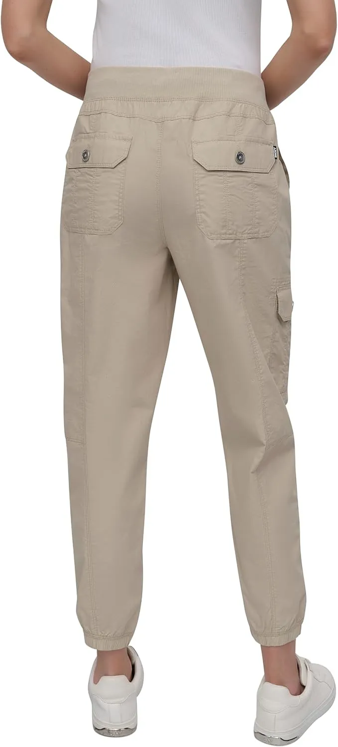 DKNY womens Twill Drawcord Rib Waistband Cargo Jogger