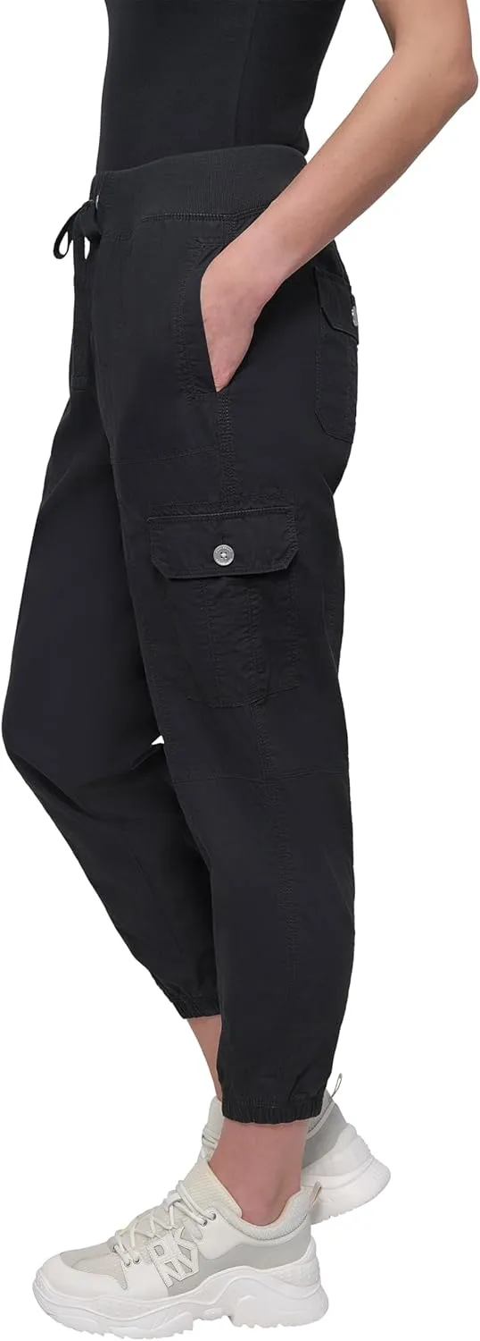 DKNY womens Twill Drawcord Rib Waistband Cargo Jogger