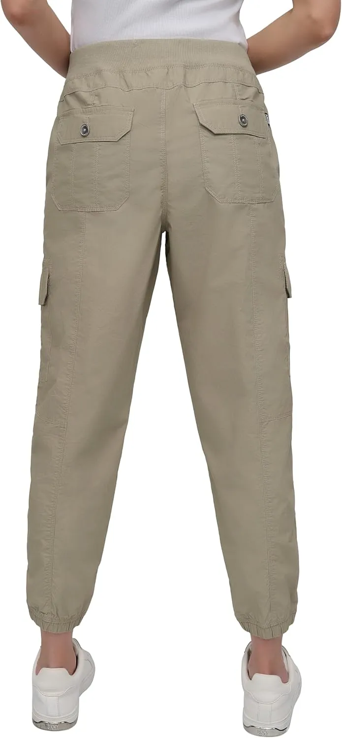 DKNY womens Twill Drawcord Rib Waistband Cargo Jogger
