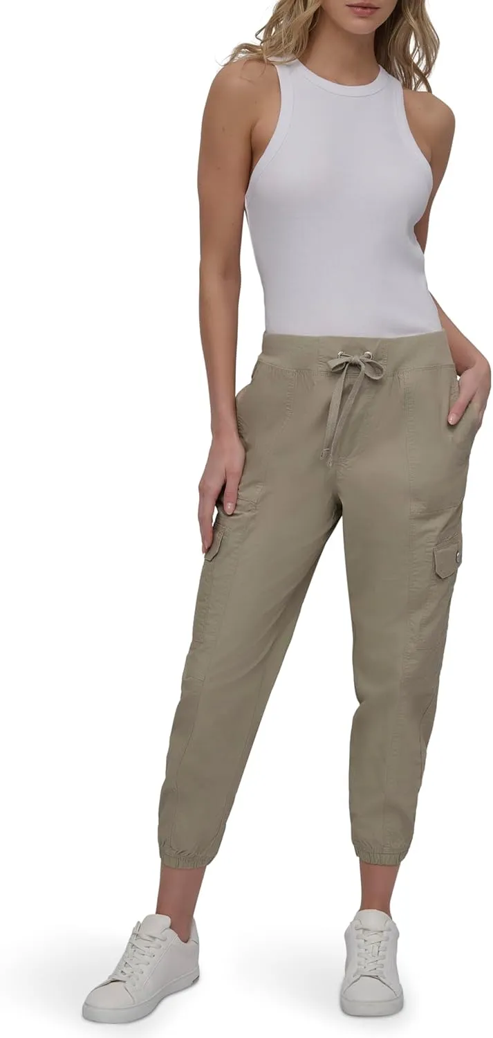 DKNY womens Twill Drawcord Rib Waistband Cargo Jogger