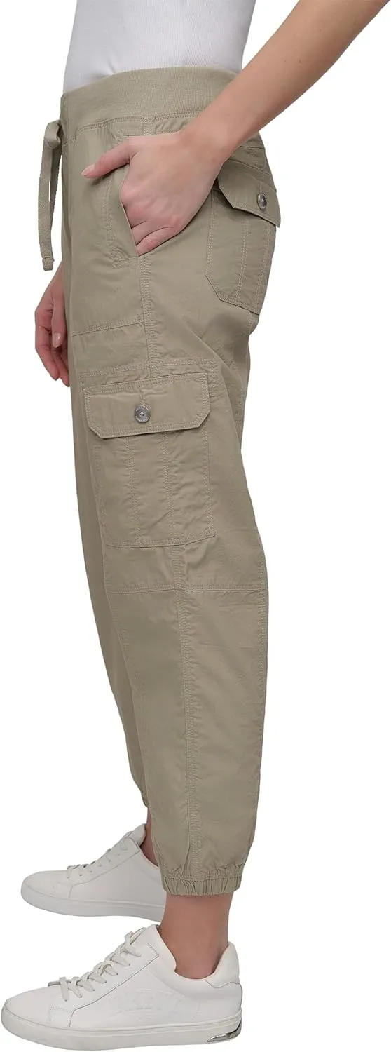 DKNY womens Twill Drawcord Rib Waistband Cargo Jogger