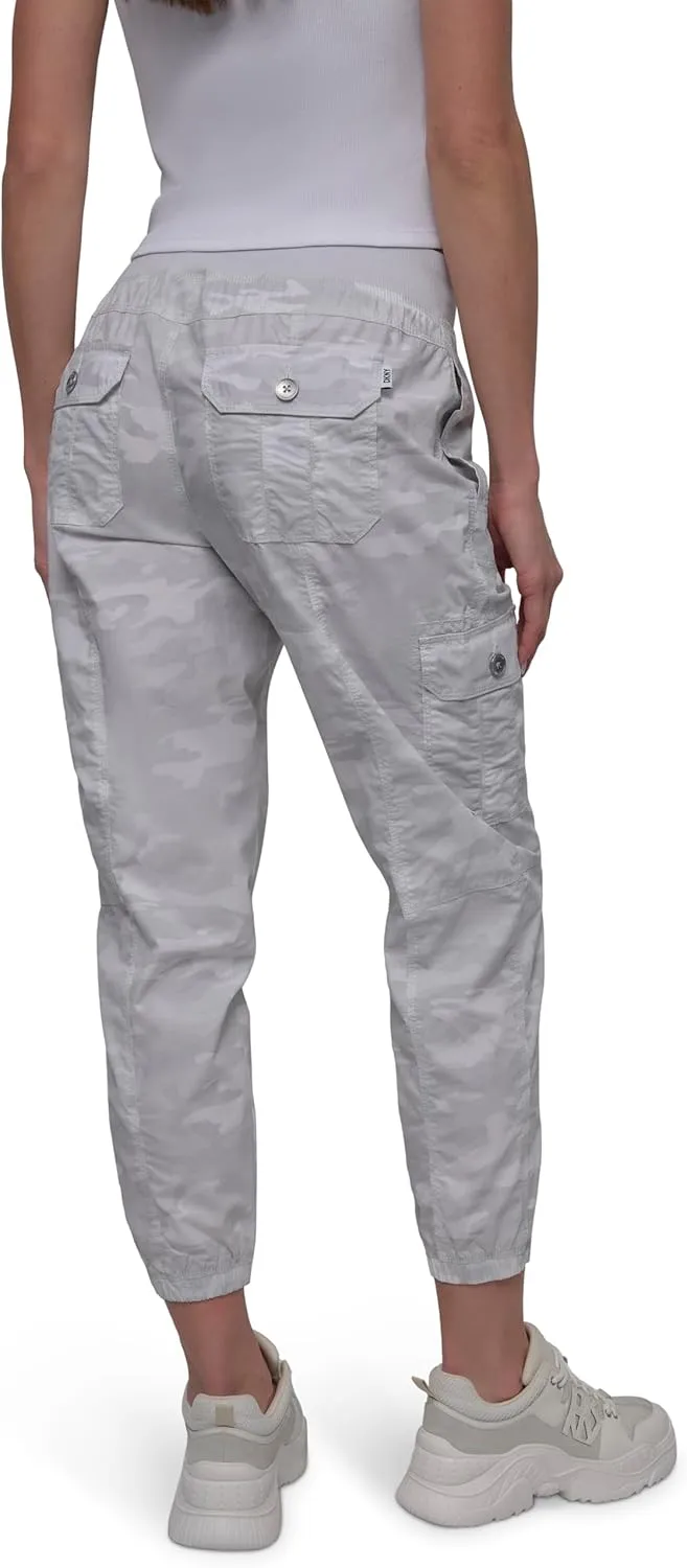 DKNY womens Twill Drawcord Rib Waistband Cargo Jogger