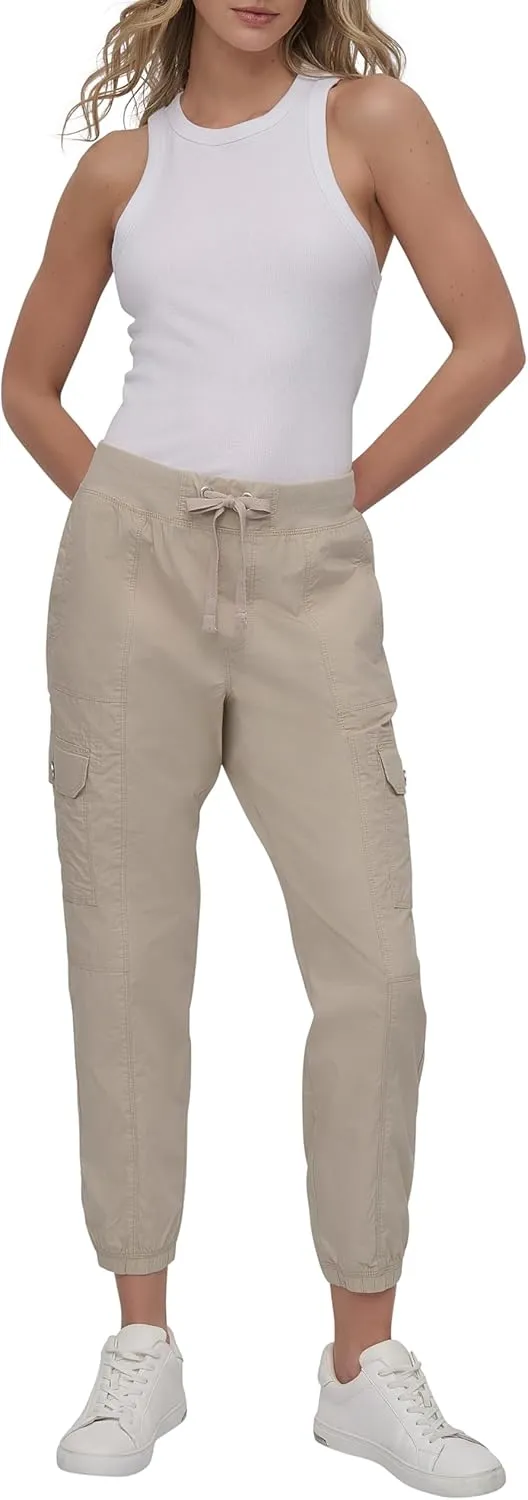 DKNY womens Twill Drawcord Rib Waistband Cargo Jogger