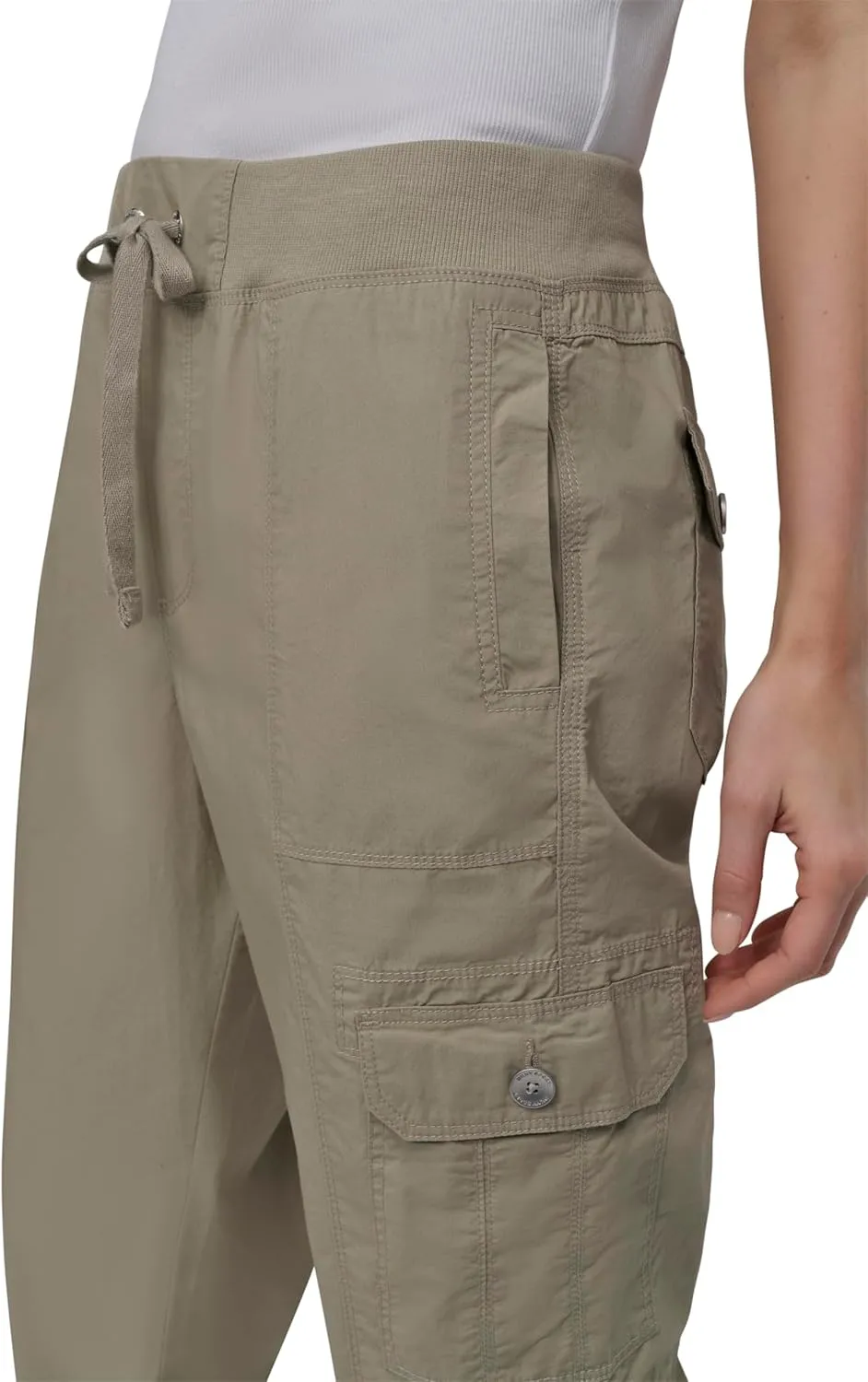 DKNY womens Twill Drawcord Rib Waistband Cargo Jogger