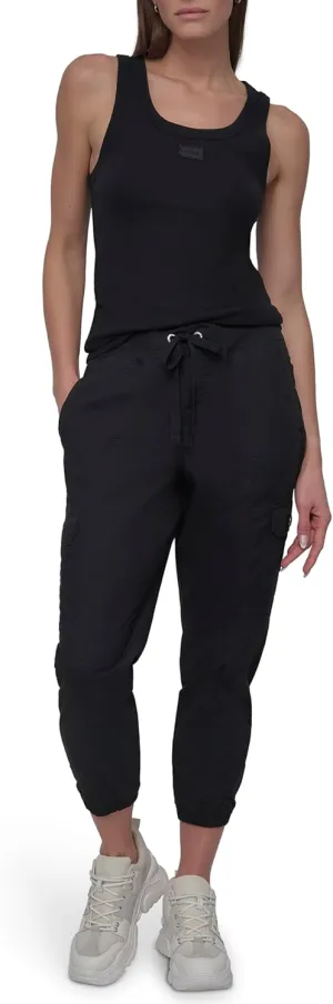DKNY womens Twill Drawcord Rib Waistband Cargo Jogger