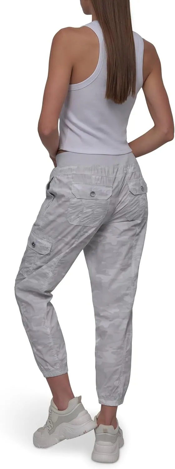 DKNY womens Twill Drawcord Rib Waistband Cargo Jogger