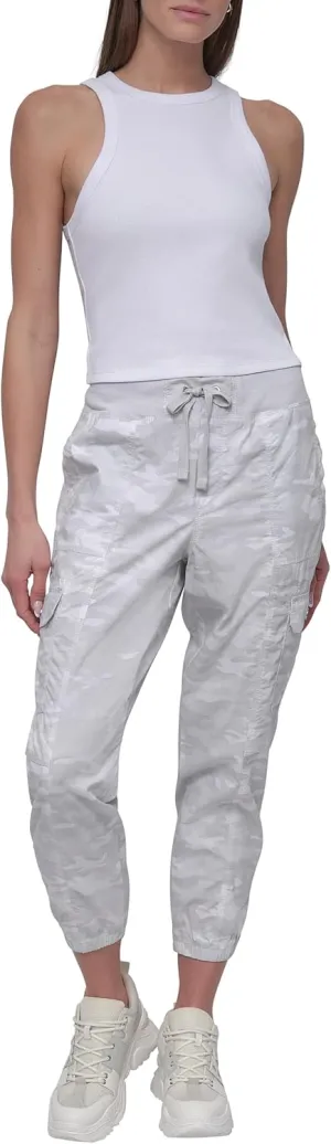 DKNY womens Twill Drawcord Rib Waistband Cargo Jogger