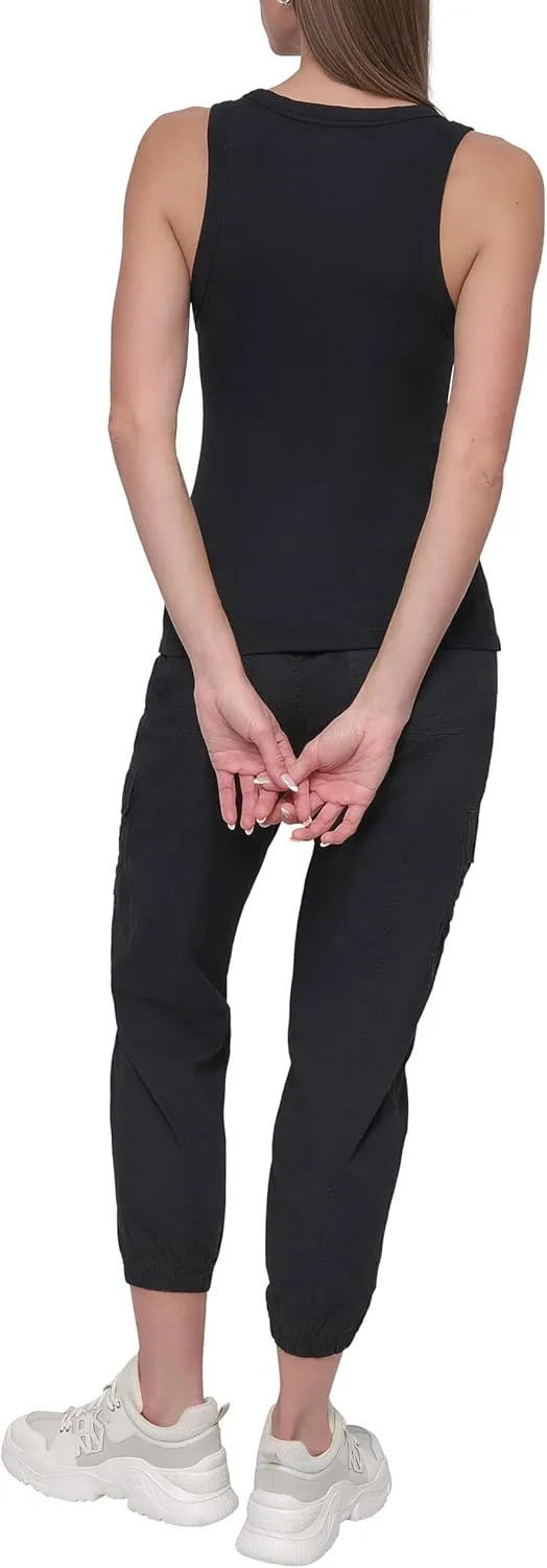 DKNY womens Twill Drawcord Rib Waistband Cargo Jogger