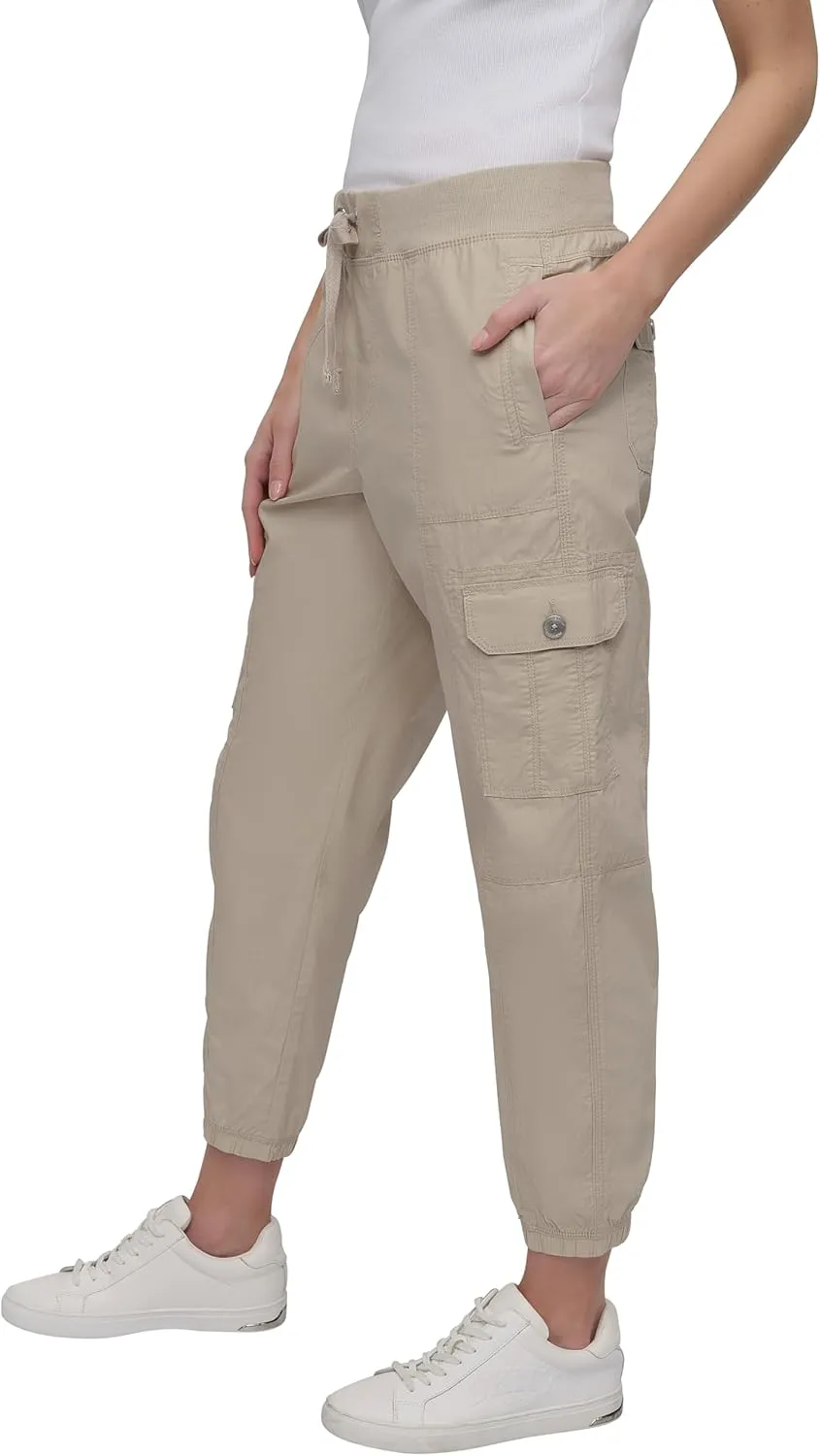 DKNY womens Twill Drawcord Rib Waistband Cargo Jogger