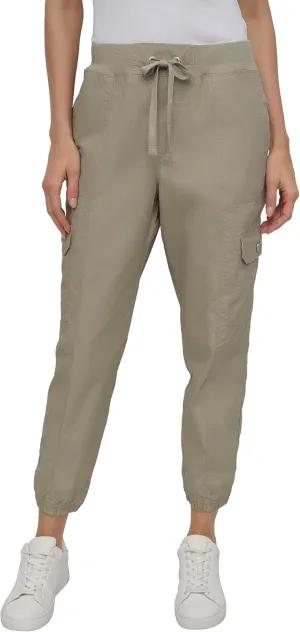 DKNY womens Twill Drawcord Rib Waistband Cargo Jogger