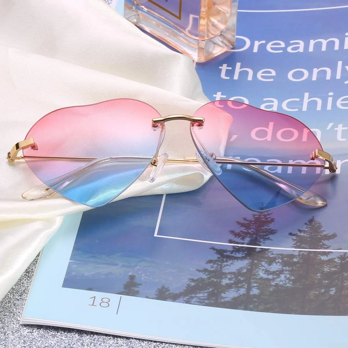 Dollger Heart Sunglasses Women Rimless Sunglasses Thin Metal Frame Sunglasses (Set of 5)