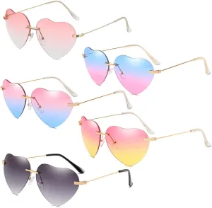 Dollger Heart Sunglasses Women Rimless Sunglasses Thin Metal Frame Sunglasses (Set of 5)