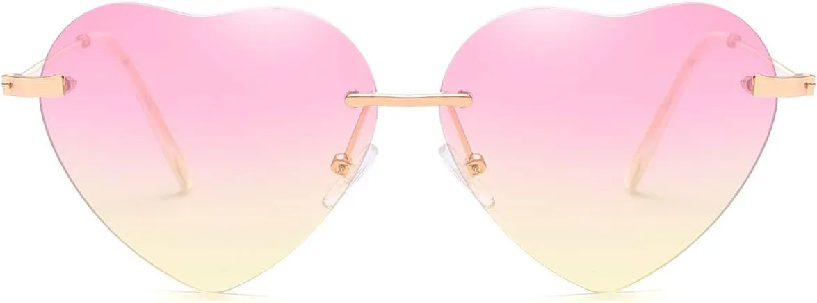 Dollger Heart Sunglasses Women Rimless Sunglasses Thin Metal Frame Sunglasses (Set of 5)