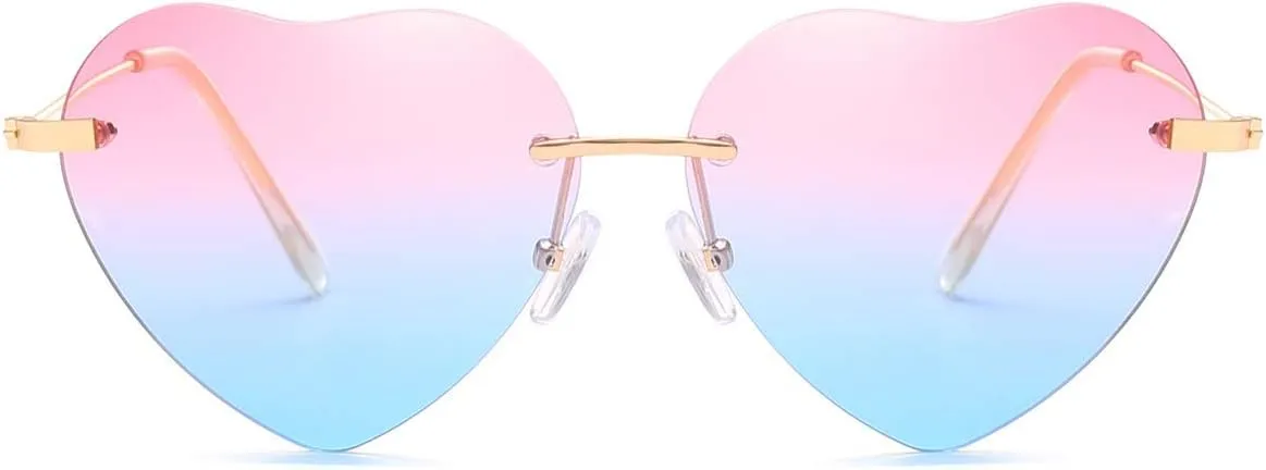 Dollger Heart Sunglasses Women Rimless Sunglasses Thin Metal Frame Sunglasses (Set of 5)