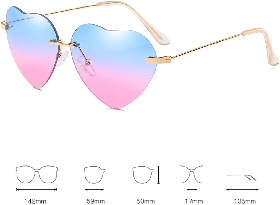 Dollger Heart Sunglasses Women Rimless Sunglasses Thin Metal Frame Sunglasses (Set of 5)