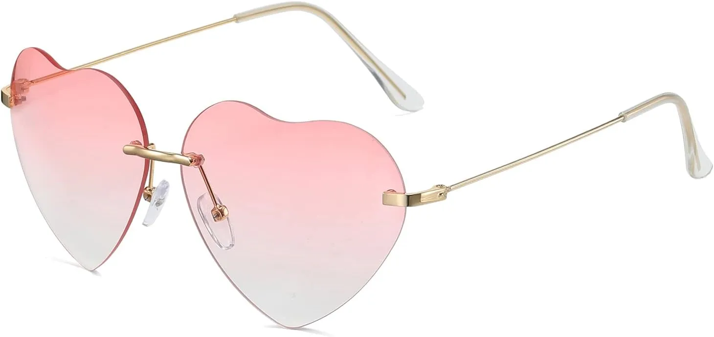 Dollger Heart Sunglasses Women Rimless Sunglasses Thin Metal Frame Sunglasses (Set of 5)