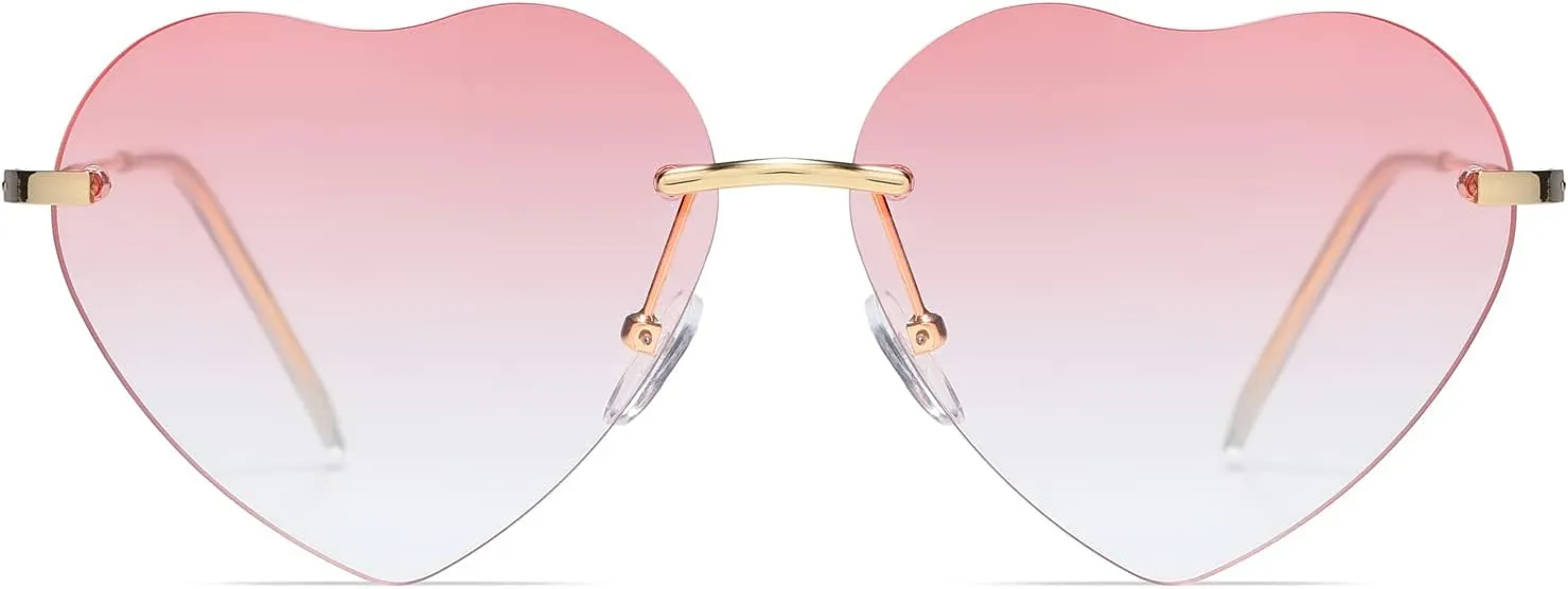 Dollger Heart Sunglasses Women Rimless Sunglasses Thin Metal Frame Sunglasses (Set of 5)