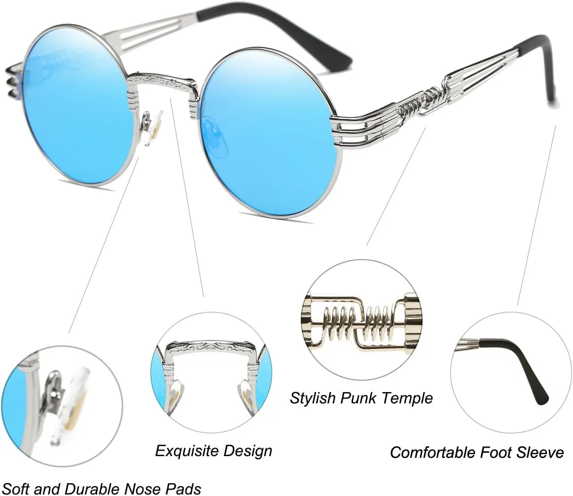 Dollger Steampunk Round Sunglasses Metal Frame Circle Shades