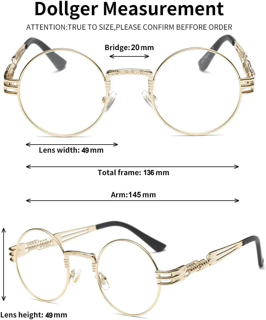Dollger Steampunk Round Sunglasses Metal Frame Circle Shades