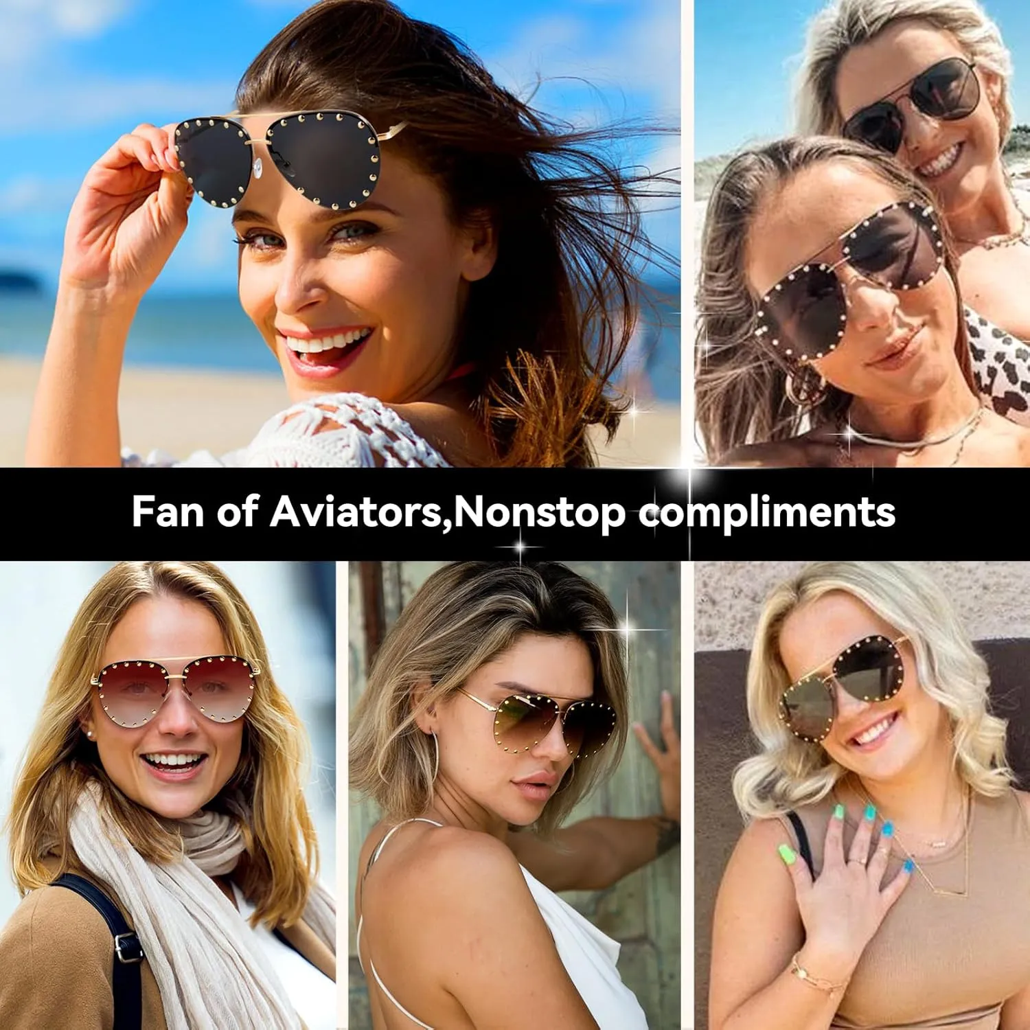 Dollger Studded Sunglasses for Women Fashion Studded Aviator Sunglasses Metal Frame UV 400