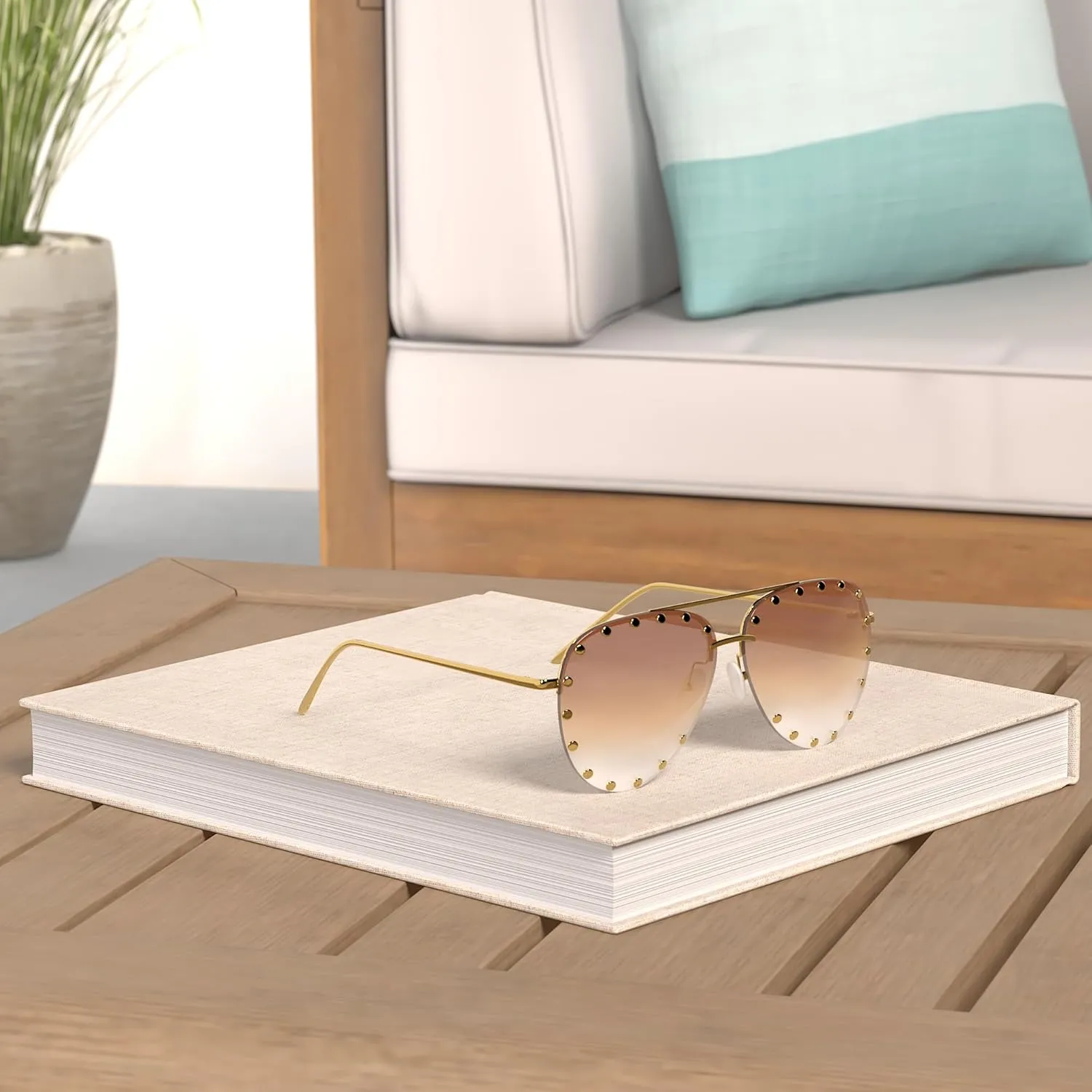 Dollger Studded Sunglasses for Women Fashion Studded Aviator Sunglasses Metal Frame UV 400