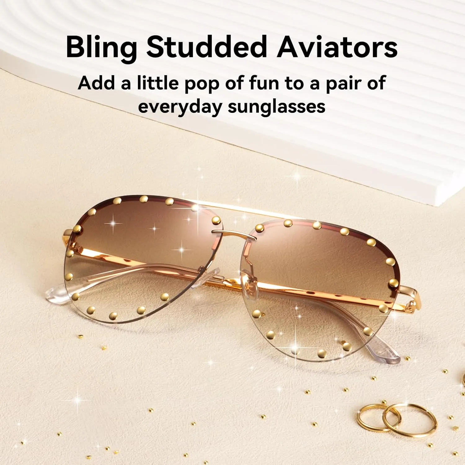 Dollger Studded Sunglasses for Women Fashion Studded Aviator Sunglasses Metal Frame UV 400