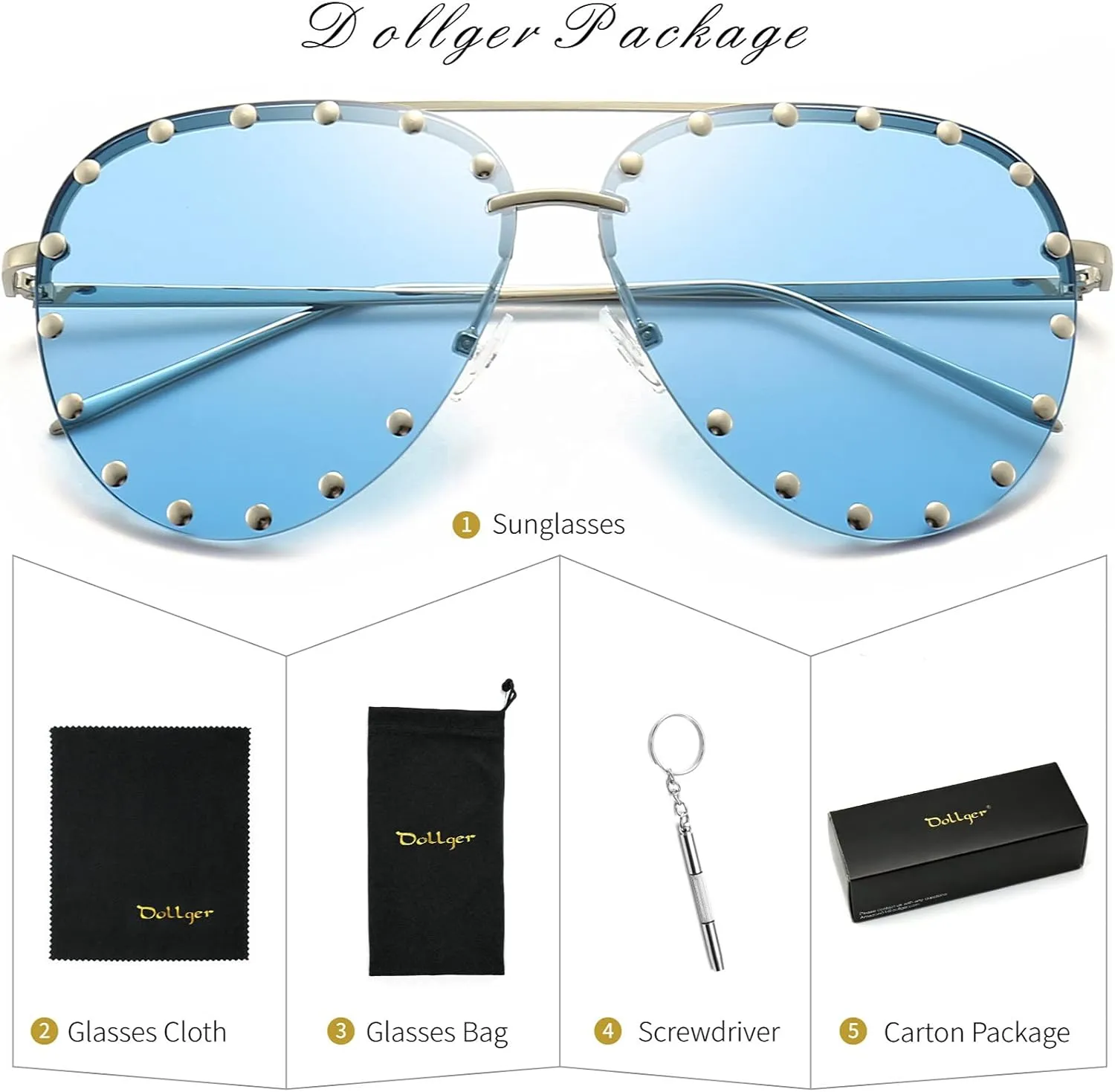 Dollger Studded Sunglasses for Women Fashion Studded Aviator Sunglasses Metal Frame UV 400