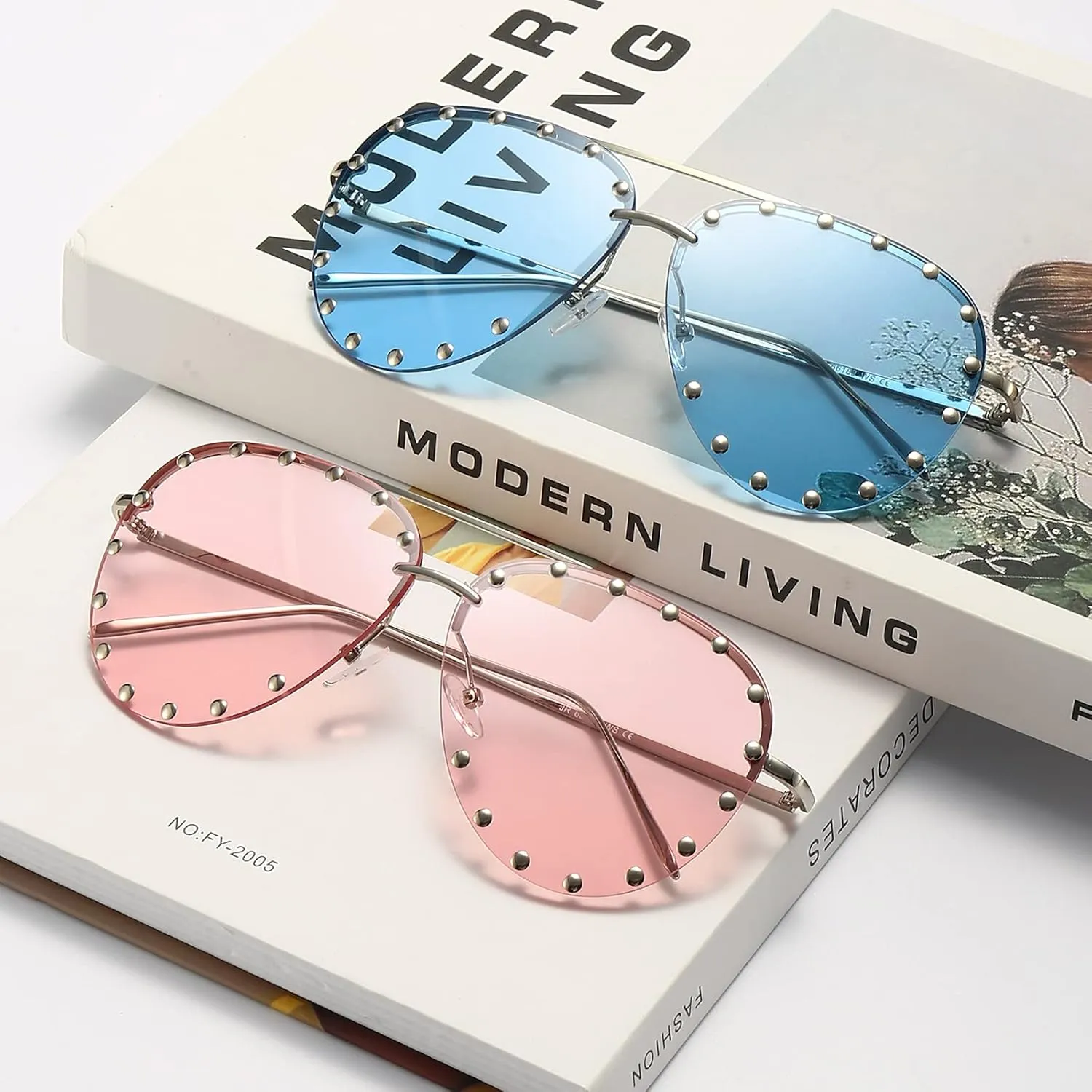 Dollger Studded Sunglasses for Women Fashion Studded Aviator Sunglasses Metal Frame UV 400