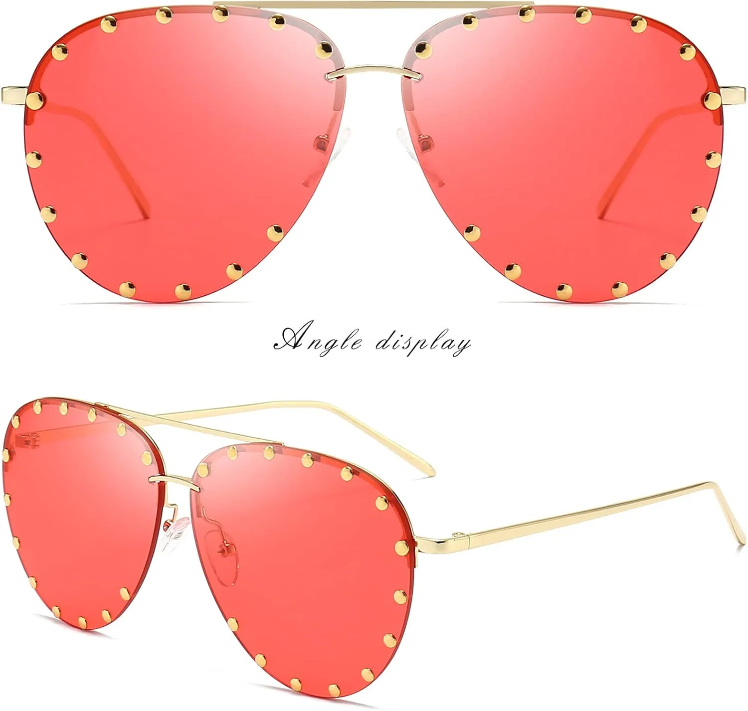 Dollger Studded Sunglasses for Women Fashion Studded Aviator Sunglasses Metal Frame UV 400