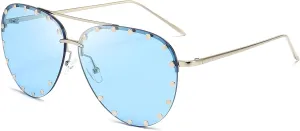Dollger Studded Sunglasses for Women Fashion Studded Aviator Sunglasses Metal Frame UV 400