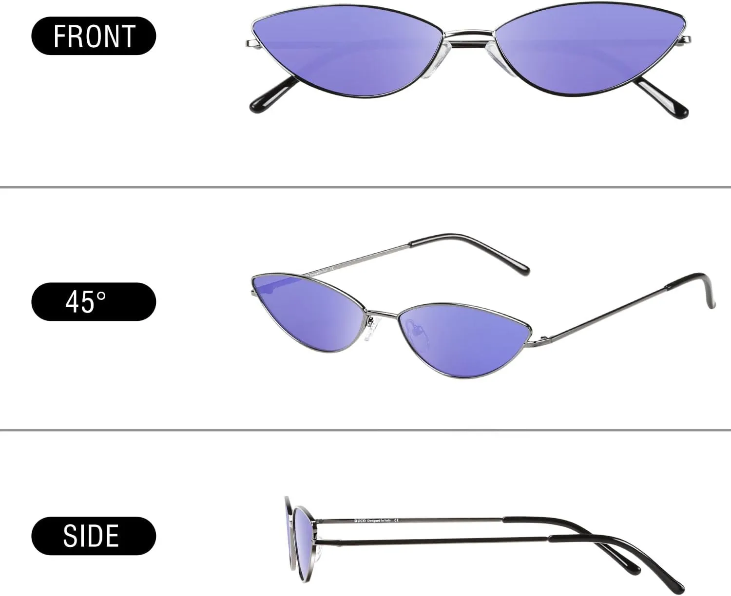 DUCO Vintage Oval Sunglasses for Women Small Triangle Polarized Sun Glasses Metal Frame and UV Protection W019