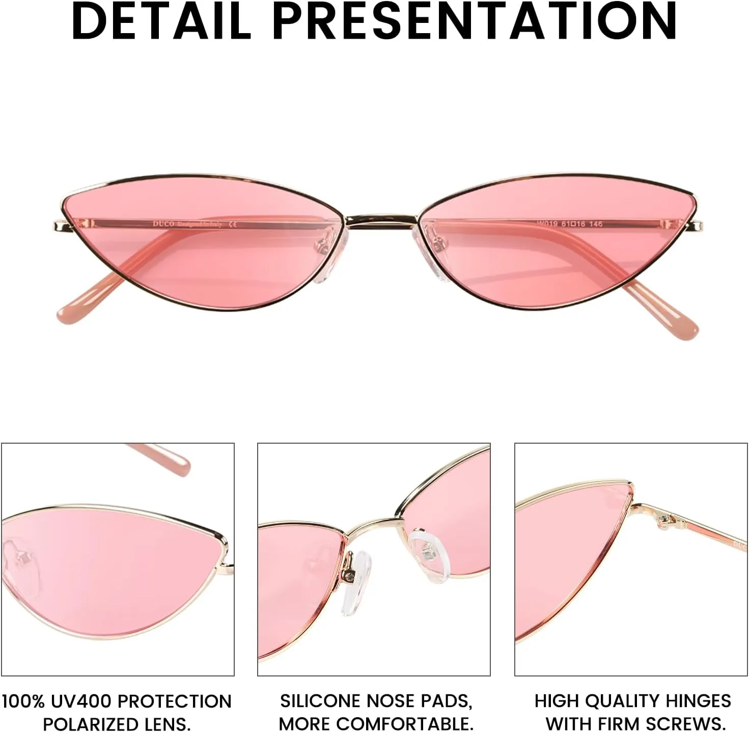 DUCO Vintage Oval Sunglasses for Women Small Triangle Polarized Sun Glasses Metal Frame and UV Protection W019